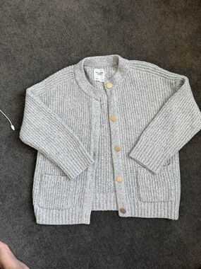 Abercrombie & Fitch Light Gray Button-Front Ribbed Cardigan